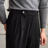 Hearujoy British Style Corduroy Naples Pants For Men Vintage Adjustable Belt Design Ribbed Straight Trouser Fall Slim Casual Suit Pant