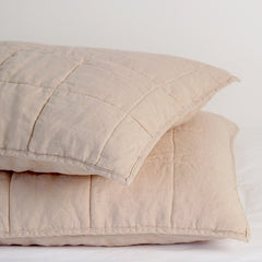 Yickyue 100% Wash Linen Home Bed Pillow Shams Natural French Faux Pic-Stitch 50x75cm 2 Pcs Elegant Quilted Pillowcase for Bedroom TJ8101
