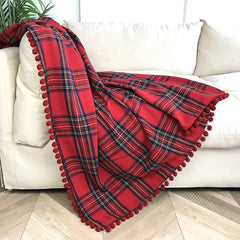 Yickyue Nordic Style Striped Plaid Blanket with Pompom Ball 120x150cm Autumn Winter Geometric Lattice Shawls Sofa Bed Throw Blankets