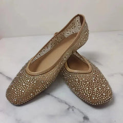 YICKYUE - Women's Flats Spring Casual Shoes New Shallow Round Toe Luxury Shiny Diamond Mesh Fabric Comfort Walking Ballet Flat Female