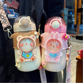 Plastic Portable Water Bottle Large Capacity Plastic Sports Bottle for Coffee Milk Juice with Straw Cartoon Leakproof Tea Cup