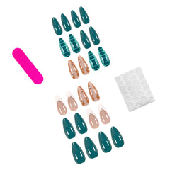 YICKYUE - 24pcs White French Almond Fake Nails Y2k Crocodile Pattern Reusable Adhesive False Nails Rhinestones Stiletto Nail Tips Finished