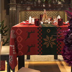 Yickyue Christmas Linen Tablecloth for Table Wedding Decoration Anti-stain Red Santa Elk Pattern Rectangular Tablecloths Table Cover