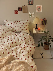 2022NEW Red Love Patter 100% Cotton Girl's HomeTextile Duvet Cover and Bedsheet Quilt Cover Soft Luxury Bedding Set Ins Fashion