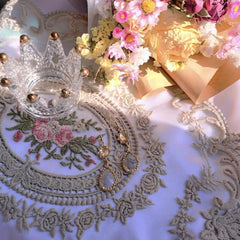 Retro French Lace Table Mat Embroidered Lace Tablecloth Garden European Bedside Table Decorative Rose Meal Mat