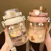 Cute Bear Water Bottles For Girls Kids With Straw 1000/1300ml Large Capacity Water Bottle Kawaii Juice Bubble Tea Drinking Cup
