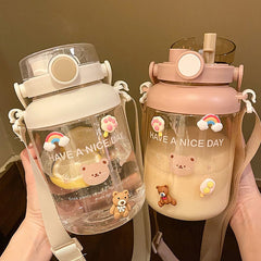 Cute Bear Water Bottles For Girls Kids With Straw 1000/1300ml Large Capacity Water Bottle Kawaii Juice Bubble Tea Drinking Cup