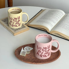 YICKYUE - Korean Creative Romantic English Pink Cream Ceramic Cup Couple Gift Breakfast Mug Coffee Cups