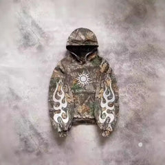 Hearujoy Camouflage Hooded Coat Sweater Loose New Printed Men's and Women's Pullover Street Fashion Y2K Retro