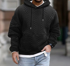 Hearujoy Autumn Solid Jacquard Print Hoodie For Men Long sleeved Lace Up Hooded Pullover Casual Loose Oversize Tops Men's Clothing