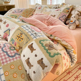 YICKYUE - Winter Bedding Set Lace Milk Velvet Bed Sheet 3 4 Pcs Autumn Thickened Warm Anti-Static Blanket Bear Double-Sided Duvet Cover