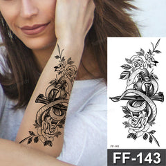 YICKYUE - 15Pcs/Set Black Rose Waterproof Fake Tattoos Women Girls Arm Waist Flower Transfer Decals Body Art Temporary Tattoos Sticker