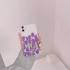 Purple tulip phone case plant case for iphone 11 pro max 7 8 plus se 2020 x xs max xr anti-knock protective cover conque