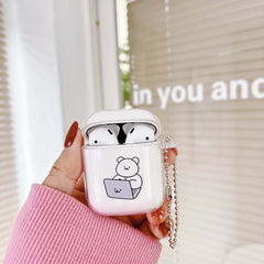 Computer bear cute earphone case wireless bluetooth Charging Box crystal cases for airpod pro 3 cover for apple air pod 2/1 capa