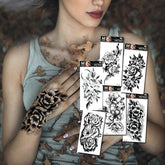 YICKYUE - 15Pcs/Set Black Rose Waterproof Fake Tattoos Women Girls Arm Waist Flower Transfer Decals Body Art Temporary Tattoos Sticker