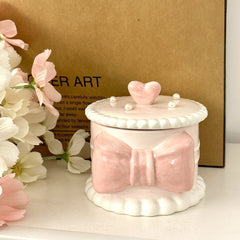 YICKYUE - Creative Bow Ceramic Pearl Jewelry Box Cute Painted Tabletop Trinket Holiday Gift Girl Cosmetics Storage Jar Home Decoration New