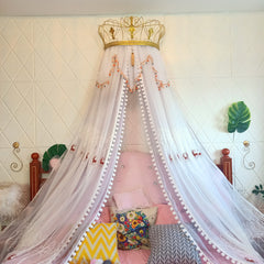 YICKYUE - Princess Bed Curtain with Crown Bed Head Gauze Deer Embroidery Wave Beauty Bedside Decoration Yarn Bed Valance Mosquito Net