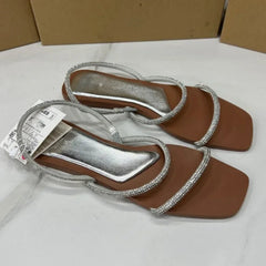 YICKYUE - Women's Flat Sandals Bling Crystal Diamond Strap Fashion Square Toe Summer Party Shoes Sexy Light Plus Size Sandalias Mujer