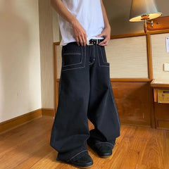 Hearujoy Hip Hop Graphics Embroidery Men's Jeans High Street Trendy Loose Wide Leg Denim Pants Spring Autumn Fashion Casual Trousers