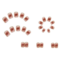 24Pcs/Box Short Ballet Wearable Fake Nails Smudge Blush Press on Square Head Full Cover Detachable Finished Fingernails