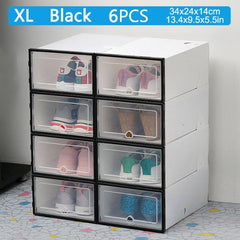 6pcs Fold Plastic shoe boxes storage box shoes box thickened dustproof shoe organizer box superimposed combination shoe cabinet