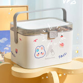 Kawaii Large Pill Box With Sticker Cute Plastic Portable Vintage Pill Case Travel Family Emergency Medicine Storage Organizer