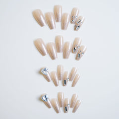 YICKYUE 24pcs French Rhinestone Heart Y2k False Nail Fake Long Art Detachable Artificial Nails Set Press on Full Cover Nails with Glue
