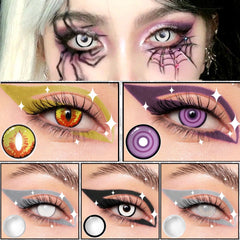 YICKYUE 2pcs Colored Contact Lenses Cosplay Crazy White Contact Lenses Black Anime Eye Lenses Halloween Beauty Makeup Lenses
