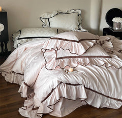 YICKYUE - Sweet purple pink flower rose bedding set,full queen king fairyfair ruffle cotton home textile bed sheet pillow case quilt cover