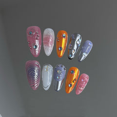YICKYUE - 10pcs Handmade Press on Nails Sweet Cool Aurora Butterfly Star Fake Nail Tips Wearable Summer Spice Girls Almond False Nails