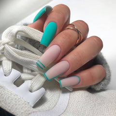24Pcs Artificial False Nails French Streak Coffin Fake Nails Finger Wearable Manicure Art Tips press on nails DIY Nail Art