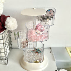 YICKYUE - Rotating Storage Box Jewelry Hair Clip Organizer Case Transparent Sundries Storages Boxes Cosmetics Make Up Storage Cases