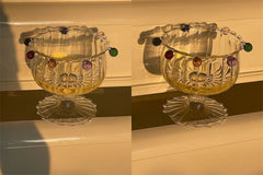 YICKYUE - Creative Colored Glass Ball Design, Striped Tall Glass, Korean Style, Fresh Yogurt Fruit Bowl, Crown Simple Pudding Salad Bowl