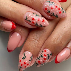 YICKYUE - 24pcs Almond Fake Nails Red Love Heart Pattern Artificial Nail Patch for Girl Women Wearable Fake Nails Valentine's Day Gifts