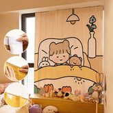 Cartoon Printed Blackout Curtains Punch-free Soft Bedroom Window Curtain Self-adhesive Drapes for Home Living Room Decor 커튼