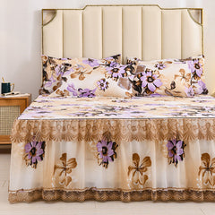 3pcs Set Thicken Soft Sanding Bed Skirt King Queen Size Lace Bedspread Anti-slip Bed Cover 1pc Bed Skirt 2pcs Pillowcase