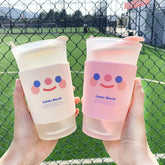 Korean Simple Frosted Coffee Cup with Spoon Lovely Glass Portable Drinking Cup for Boys and Girls