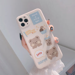 Cartoon bear Milk tea phone case for iphone 11 Pro Max 7 8 plus X XS MAX XR silicone case cute shockproof fundas coque