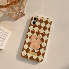 Retro Plaid Bear cute cartoon silicone phone case for iphone 7 8 plus se xsmax x xr 12 11 pro max mini cover capa
