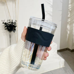 450ml Glass Water Cup With Straw Lid Large Fashion Coffee Tea Milk Juice Breakfast Cups INS Simple Gasses For Drinks Bottle Gift