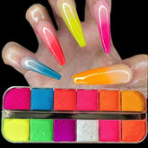 12 Colors Fluorescent Nail Dipping Powder Makeup Glitter Neon Eyeshadow Palette Shimmer Nail Art Decoration Acrylic Dust Pigment