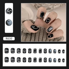 Yickyue 24Pcs False Nails Fake Nails Press on Nails The Butterfly Flowers Love Cool The Butterfly Wine Red Shading Grid Texture Square