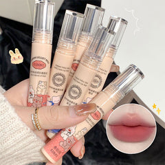 Yickyue Cute Bear Matte Lip Mud Red Velvet Mousse Grey Pink Lipstick Waterproof Long Lasting Non-Stick Cup LipGloss Korean Cosmetic