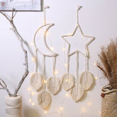 Tassel Moon Star Dream Catcher with Long Macrame Leaf Handmade Bohemian Home Decor Decoration Art Gift for Girls Kids Bedroom