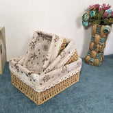 Storage basket straw woven wind rattan wicker basket desktop storage box fabric cosmetics woven storage basket