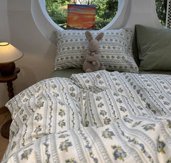 YICKYUE - French vintage blue green flower bedding set 1.2 1.5 1.8,twin full queen cotton home textile bed sheet pillow case quilt cover