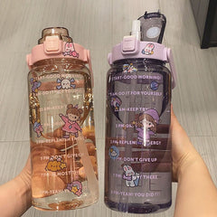 Large-capacity Scaled Drop-proof High Temperature Resistant Water Cup Fitness Outdoor Portable Sports Water Bottle with Straw