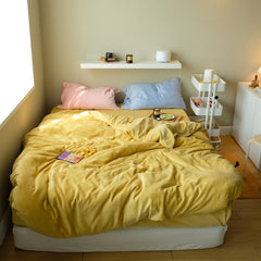 Yickyue Milk Fleece Bedding Set Candy Color Home Linens Korean Style Bedclothes Warm Flat Sheet Pillowcase Solid Flannel Velvet Thicken