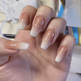 Yickyue Glossy Ombre Pink Nude White French Ballerina Coffin False Nail Gradient Natural Press On Ballet Fake Nails Tips Reusable Wear