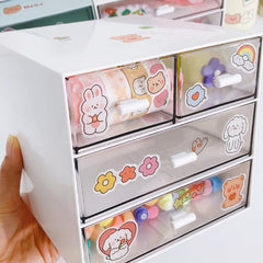 Yickyue Desktop Storage Box Drawer Type Multi-layer Compartment Student Desk Tape Stationery Cosmetics Organizer Office Supplies